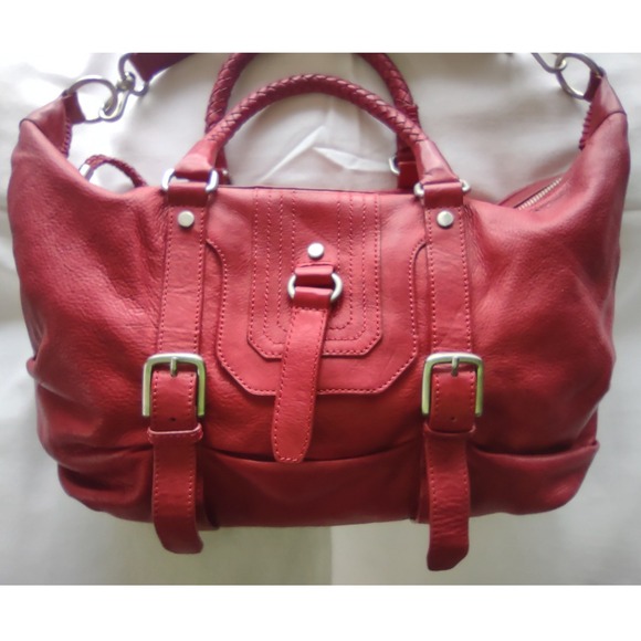 The Sak Red Leather Satchel Bag Braided Handles Buckle Detail 1000027283 - Picture 12 of 12